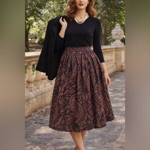 Vintage St. Michael Paisley Midi Skirt - UK Made - UK 18/ US 14